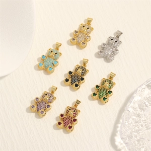 Colorful 3D bear pendants with sparkling zircon stones in seven assorted vibrant colors