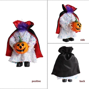 Poupée de citrouille d'Halloween sans tête avec robe à paillettes et cape multi-vues