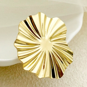 Exaggerated golden stainless steel flower ring with artistic pleated petal texture