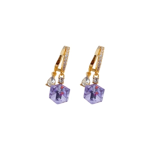 Elegant gold earrings with purple cubic crystal and cubic zirconia droplet accents