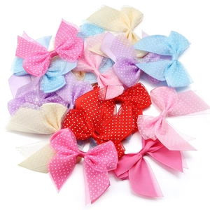 Colorful polka dot mesh bows in red pink blue and cream for DIY hair accessories
