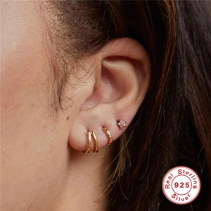 S925 Sterling Silver Gold Plated Star Hoop Earrings Set with Marquise Cut Stones