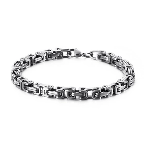 Silver Byzantine style titanium steel chain bracelet with a classic lobster clasp for men