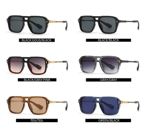 Detail grid of six aviator sunglasses in various colors with metallic hinges
