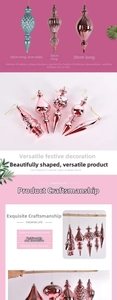 Macro detail of pink and blue festive Christmas ornaments showing sizes 20cm and 30cm