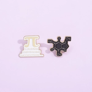 Math Pi and Chemistry Molecular Formula Enamel Pin Set in Gold-Plated Alloy Finish