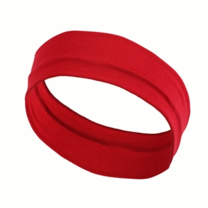 Detailed view of seamless elastic red headband made of sweat-absorbent cotton fabric