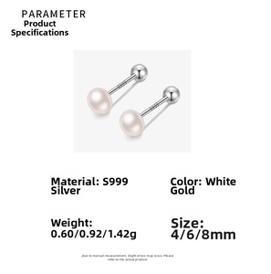 Detail-Parameterdiagramm für S999 Silber Perlenohrringe mit Größen von 4mm bis 8mm