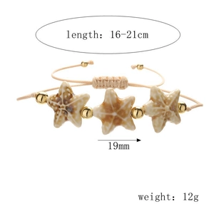 Detail of woven starfish bracelet with size 16-21cm and 19mm ceramic bead charms