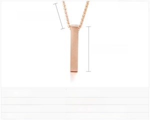 Detailed dimension guide for rose gold rectangular bar pendant in durable stainless steel