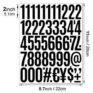 Detailed 2-inch waterproof vinyl black number and currency symbol stickers for signage