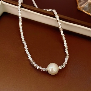 Freshwater Pearl Necklace Irregular Copper Beads Geometric Minimalist Collarbone Chain Jewelry For Women Elegant