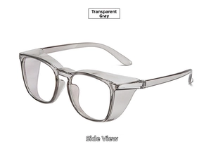 Side view of anti-pollen safety glasses with side shields in transparent grey finish