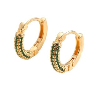 Star-shaped gold plated brass hoop earrings with green cubic zirconia pave setting