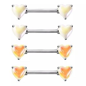 Piercing capezzolo a cuore in acciaio inox con pietre preziose bianche e arancio