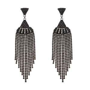 Boucles d'oreilles éventail avec pampilles en zircon noir et aiguilles d'argent