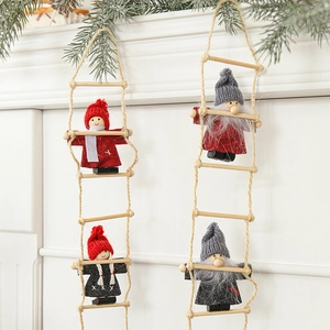Felt Santa Claus figurines on rope ladders for Christmas tree and wall hanging decor