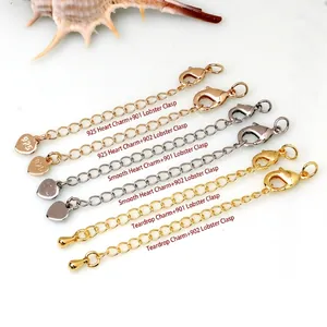Fermoirs mousqueton plaqués or 14/18 carats avec chaînes d'extension cœur et goutte