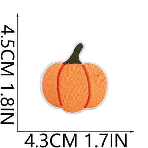 Detail of pumpkin embroidery patch with dimensions 4.5cm height and 4.3cm width