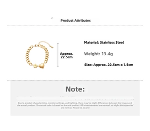 Detailed specs of the stainless steel gold chain bracelet with star and heart pendants