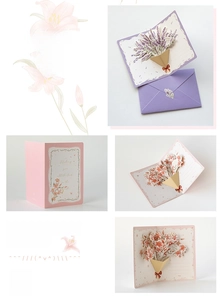Detail view of 3D pop-up flower card set with envelope and sticker