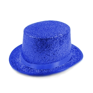 Sparkling blue sequined top hat with matching satin ribbon for magic shows and parties