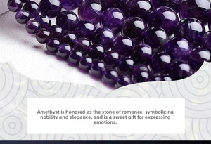 Macro view of polished deep purple natural amethyst round beads with high clarity