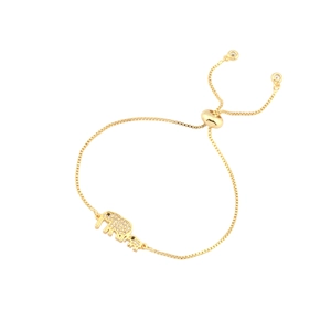 Gold elephant mother and child bracelet with sparkling cubic zirconia and adjustable bolo clasp