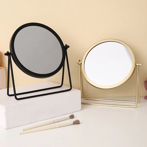 Nordic iron frame tabletop makeup mirrors in black and gold finishes with rotating stands