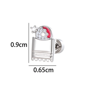Cute dessert machine cartilage earring in silver metal with red enamel details