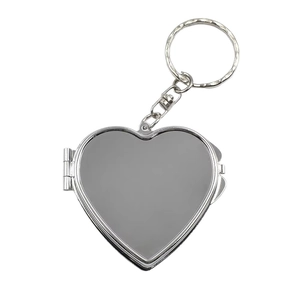 Porte-clés médaillon cœur en acier inoxydable argenté avec surface polie miroir