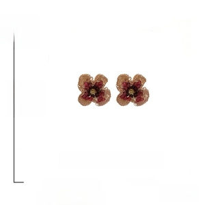 Detailed view of red crystal flower earrings with 925 silver needle and dimensions