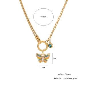 Detailed size specifications of golden butterfly necklace with blue gemstone pendant