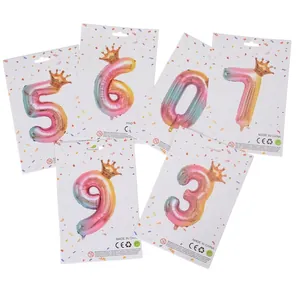 32-inch gradient number balloons with gold crowns for kids birthday party decor