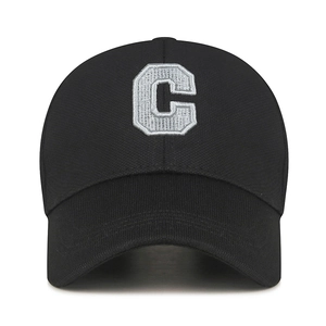 Classic black baseball cap with 3D silver C letter embroidery and twill cotton fabric