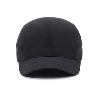 Classic black five-panel quick-dry camping cap for outdoor activities and sun protection