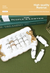 Linen candy-shaped jewelry ring display stands with gold bow wave tray set