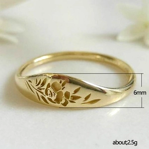 Vintage 6mm golden engraved floral ring for women with an elegant polished finish