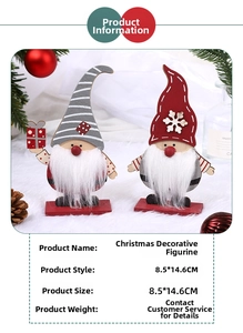 Set of two wooden Christmas gnomes with white beards and festive hats, size 8.5x14.6cm