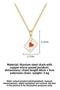 Detailed view of Ace of Hearts poker pendant with micro-pave crystals on titanium chain