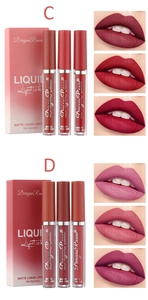 Dettaglio macro del set di gloss labbra velluto opaco con campioni e confezione rosa