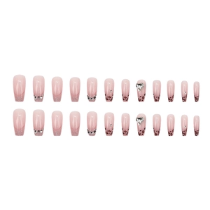 French style sparkle heart diamond glitter leopard press-on nails 24pcs set