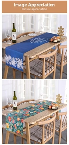 Detailed view of Christmas table runners with festive patterns on a wooden table surface