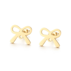 Minimalist gold hollow bow earrings in titanium steel for women with a sweet elegant design