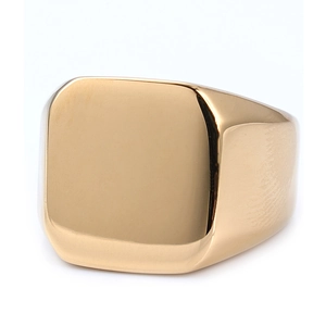 Minimalist gold square signet shield ring for men with a polished metallic finish