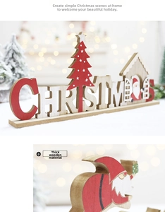 Close-up of thick wooden Christmas sign with Santa and tree decorative details
