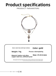 Detail specifications of multi-layer teardrop necklace with crystal pendant 14g weight
