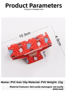 Detailed size parameters of Christmas red hair claw with Santa Claus and snowflake prints