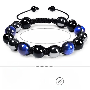 10mm blaues Tigerauge und Onyx Perlenarmband mit 19-30cm verstellbarer Kordel