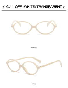 Front and side views of off-white oval eyewear frame model C.11 with metal temple detail